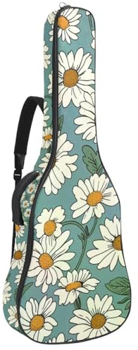 Gitarrentasche für Akustikgitarre mit zwei Taschen, Vintage-Mini-Blumen, Gänseblümchen, wasserabweisend, doppelt verstellbarer Schultergurt, Gitarrentasche, Vintage Mini Blumen Gänseblümchen,