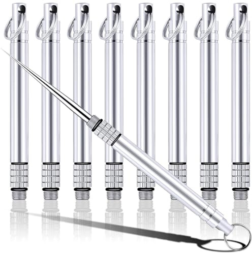 8 palillos de dientes de titanio de metal, llavero retráctil reutilizable con funda protectora de titanio, palillo de dientes multifuncional de acero inoxidable para viajes, picnic, camping, color