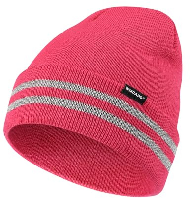 Wmcaps Mütze Herren mit Reflektierendem Streifen, Wintermütze für Damen | Reflektorstreifen, elastisches, warmes Acryl, zum Radfahren, Gassi gehen, Laufen, für Bauarbeiten