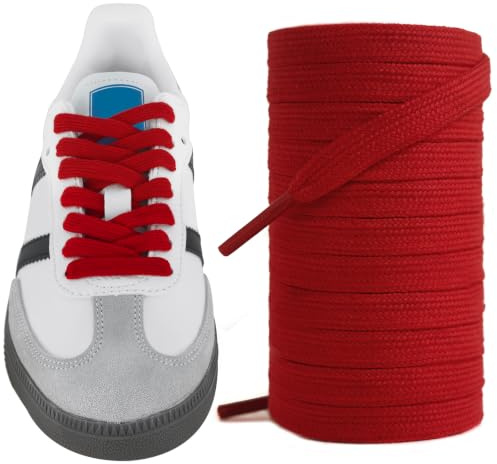 UamGlsob 8 mm (5/16) bomullsskosnören för Adidas Samba-sneakers, ersättningsskosnören för fotbollsskor, Röd, 54/140cm