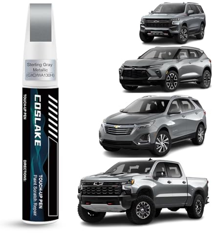 COSLAKE Car Touch Up Paint(Sterling Gray Metallic(GXD/WA130H)) for Chevrolet, Car Paint Scratch Repair Kit, Quick & Easy Solution to Repair, 2 in 1 Scratch Remover Pen with Color-Matched