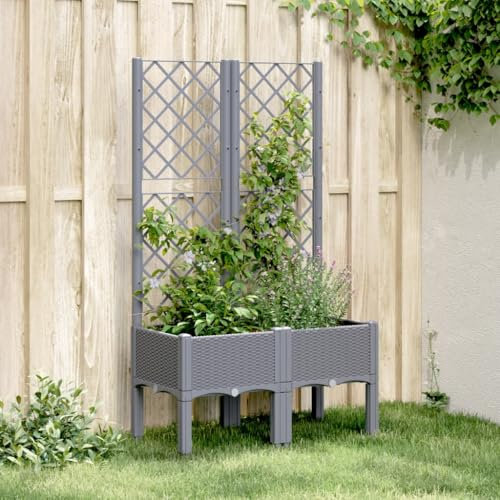 Xichuzi Pflanzkübel mit Rankgitter Grau 80x40x142 cm PP, Blumentopf Gross, Blumenkasten Balkon, übertopf, Pflanzkasten, Flowerpot, Kräuterbeet Für Die Küche, Vertikalbeet - 367921