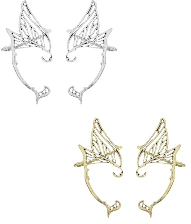 FDCGAS 2 Paar Elfen Ohrringe für Damen,Ohrclips Damen Ohne Ohrlöcher, Elfenohren Ohrringe Erwachsene, Elfen Ohren für Elben Kostüm Feenkostüme Frauen Cosplay Kostüm, Silber(Silber, Gold)