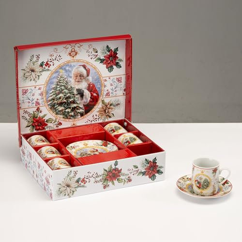 Lamart Noel by Lot de 6 tasses à café de Noël 80 ml avec soucoupe 11 cm porcelaine