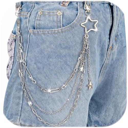 chain Silver Layered Jean Pant Punk Pocket for Men and Women, Stylish for Jeans, Hip Hop Chain