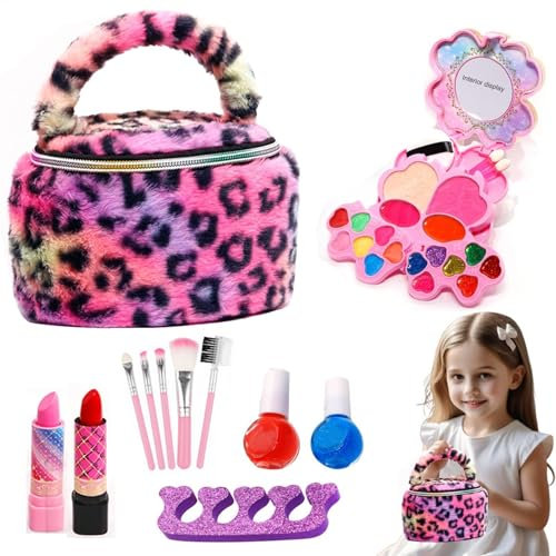 Washable Make Up for Little Girls, Pretend Toys for Girls, Real Cosmetic Kits Washable, Nail Accessory Set, Dress Up Kit, Real Make Up Set, Christmas Make Up Set for Girls, Birthday Makeup Kit