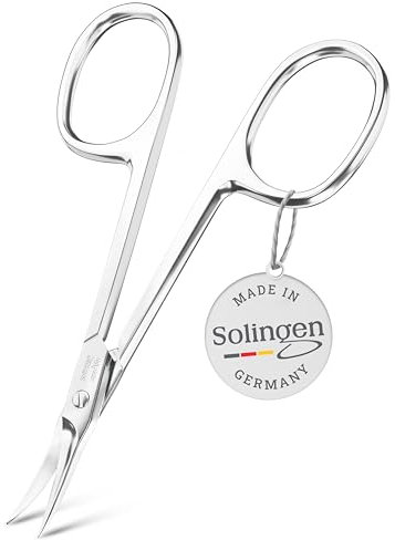 TITANIA Forbicine per Cuticole Solingen con Punta Extra-Sottile e Curva (9,5 cm) • Forbici Cuticole Solingen • Forbici Professionali in Acciaio al Carbonio • Made in Germany