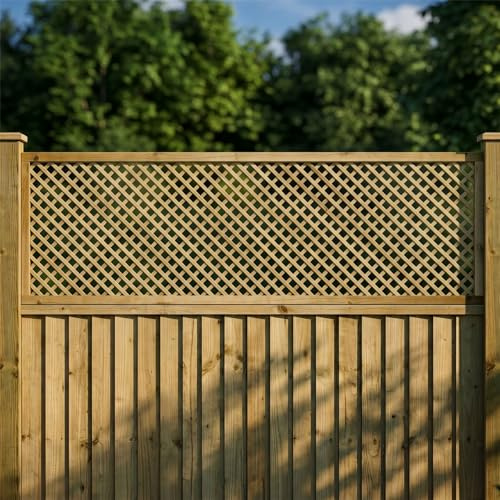 Diamond Fence Panel Topper 6ft x 2ft Framed Privacy Wooden Trellis 5pk | 182.8cm x 60cm, Decorative Garden Lattice, Wall-Mount or Add Extra Height, Treated, Ideal Support for Plants & Vegetables
