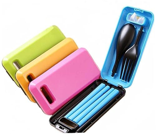 CIYODO Posate Da Viaggio Rosy Utensili Ecologici in Abs Per Campeggio Outdoor Con Forchetta Cucchiaio Bacchette e Custodia Compatta
