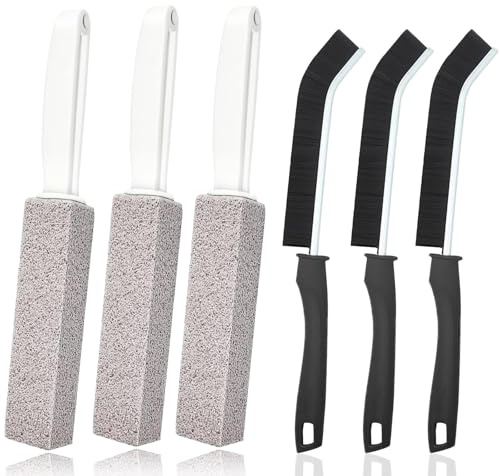 AMSNINK Bimsstein Toilettenreiniger mit Griff, 3x Spaltreinigungsbürste + 3x Pumice Stone Cleaner, Urinsteinentferner Extra Stark für Bad, Küche, Fliesen und WC