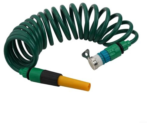 Einziehbarer Spiralschlauch Flexibler Gartenschlauch 5M/15M Für Gartenbewässerung Und Autowäsche Mit Verstellbarem Sprühkopf Und Schnellanschluss Aus Hochwertigem Kunststoff Grün(5M)