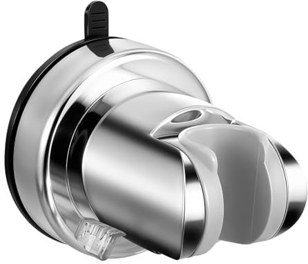 Prasacco Supporto per soffione doccia con ventosa, supporto per doccia rimovibile senza foratura, regolabile, universale, in plastica ABS (argento)