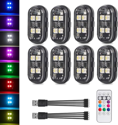 Luci Stroboscopiche Drone LED, KaiDengZhe 8 PZ 4 LED 8 Colori Impermeabili Luci Anticollisione Senza Fili con Telecomando Ricaricabili USB Strobe Drone Light per Auto Drone Moto Aeronavi Biciclette