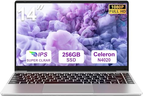 bvate Ordenador portátil 2026 14,Win11 N4020 Up to 2.8Ghz 256GB Admite expansión SSD 1TB 14 Portátiles FHD 2.4G+5G WiFi BT 4.2 Mini-HDMI con ratón inalambrico & Pegatinas Teclado Español-Plata