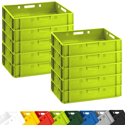 BURI Lot de 10 caisses à viande E1 - 60 x 40 x 12,5 cm - Vert clair - Caisses plates empilables en provenance d'Allemagne - Qualité alimentaire, robustes et empilables