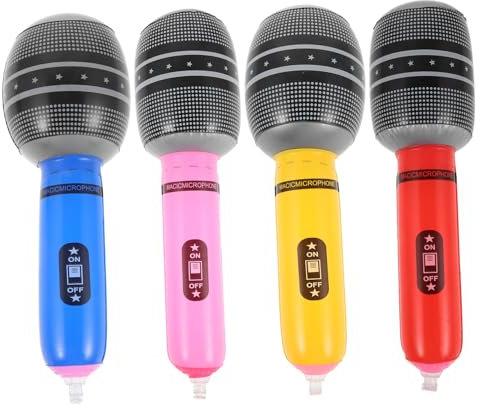 ULTECHNOVO 4 pièces Microphones Gonflables Accessoires de Fête Simulant des Micros pour Animations Musicales et Karaoké Couleurs Rouge Bleu Rose Jaune