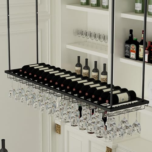 TUPAFJU Porta bicchieri sospesi，portabicchieri sospeso，portabottiglie da soffitto，porta calici sospeso，mensole sospese soffitto(Black,80CM/31in)