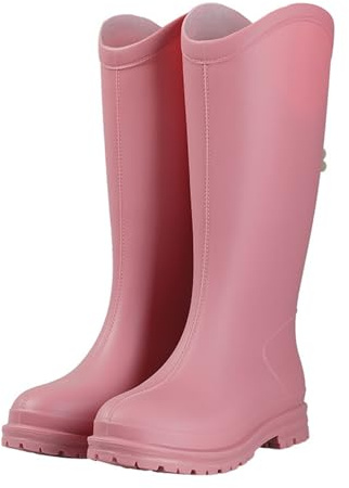 LCpddajlspig Stivali Pioggia,Stivali Pioggia Donna Alti di Gomma Boots Antiscivolo Tacco Basso Stivaletti Impermeabili Galosce Taglie Forti ​​Tinta Unita Outdoor per Giardino e Escursionismo Rosa 37