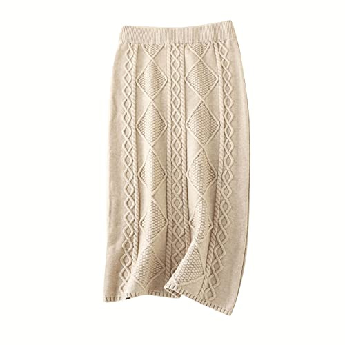 Generisch 2025 Women's Winter Thick Wool Knitted Skirt Long Straight Hip Skirt Bodycon Women, khaki, One Size