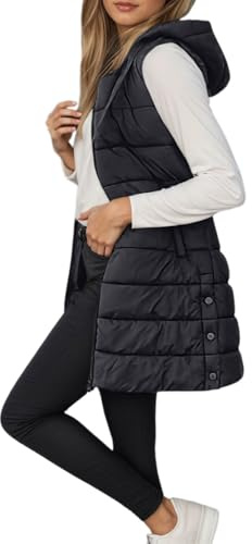 Chaleco Acolchado Mujer Invierno Largo Chaquetas sin Mangas Chaleco de Plumas Abrigos con Capucha Otoño Chaqueta Entretiempo con Cremallera