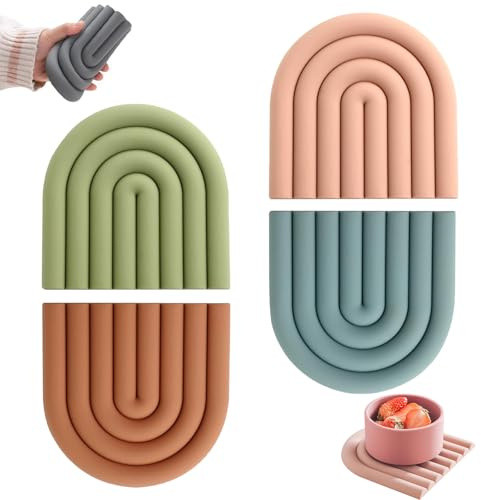xolear 4 Stück Regenbogen Silikonuntersetze, Aushöhlung Topfuntersetzer Wiederverwendbar rutschfest und Hitzebeständig Silikon Untersetzer Geeignet für Pfannen, Töpfe, Tassen, Schüsseln usw(Farbe A)