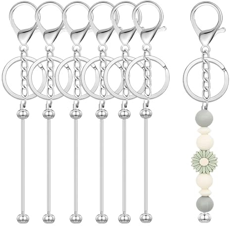 6 Stück Schlüsselanhänger Selber Machen, Metall-Rohlinge Blanko für Charms & Anhänger zum Selber Machen, Ideal für Schlüsselanhänger Basteln mit Personalisierten Perlen