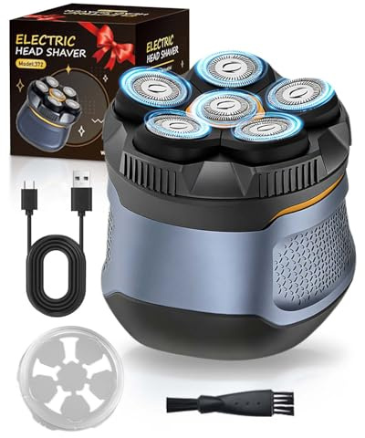 Rasoio Elettrico Testa Calva Professionale, Shaver Uomo 6D con Testine Magnetiche ad Alta Precisione, Ricarica Rapida USB-C, IPX6 Impermeabile per Uso Wet & Dry, Schermo LED