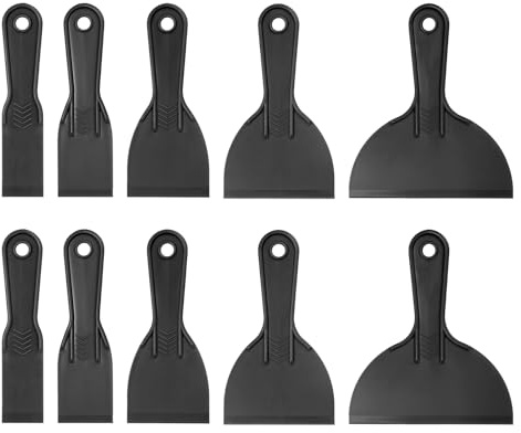 QUARKZMAN 10Pcs Set De Spatules En Plastique Souple Pour Enduit Couteaux À Enduit Jetables Outil De Nettoyage Pour Réparation De Peinture Rebouchage Et Rénovation Noir
