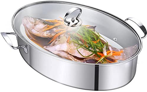 Olla de vapor de pescado, olla ovalada de acero inoxidable de 8 cuartos con estante para cocinar pescado al vapor y hervir sopa