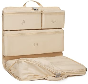 Kono hängande resväska arrangör hopfällbart skåp packkub resa med etikett lätt bagage arrangör bärbara resekläder (beige)