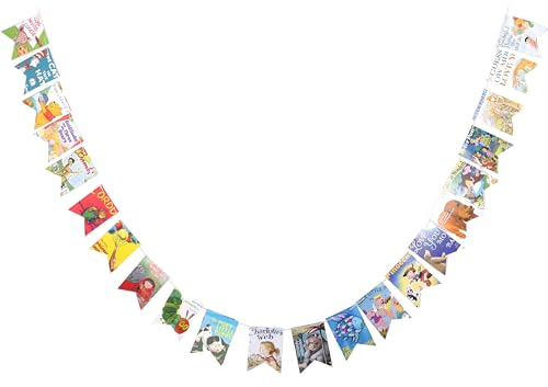 Book Garland – Vintage Book Pages String Decoration – 22 Pieces Perfect for Book Lovers, Kids Room Decor, Themed Parties, Comic Story Party Banner, Home, Library (Print Type, Double-Sided Printed)