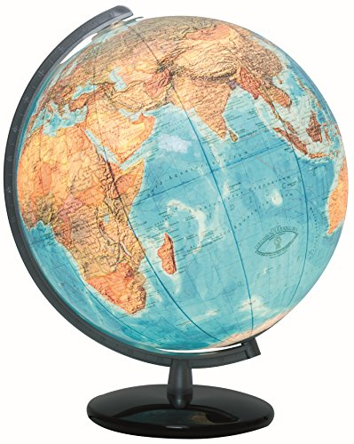 203058 Columbus Duo Leuchtglobus, 30 cm Kugeldurchmesser, handkaschiert, schwarzer Klavierlack-Holzfuss und gradierter Kunststoffmeridian silberfarben: OID Code, 4D Globus App kompatibel