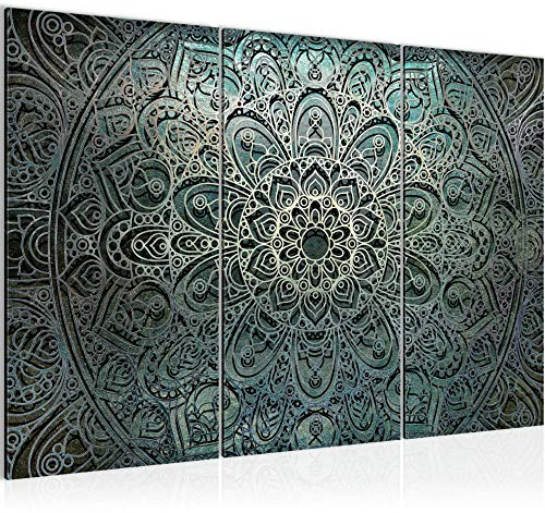Runa Art Wandbilder Mandala Abstrakt Bild XXL Wohnzimmer Schlafzimmer Grün Schwarz Weiss 120 x 80 cm 3 Teilig 109431a