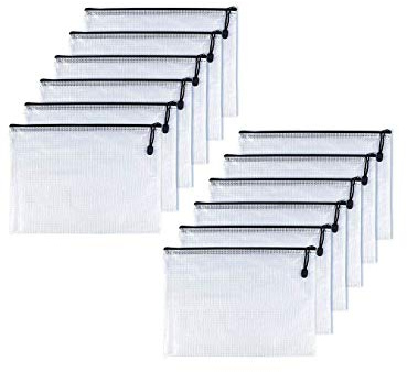 Dokumententasche, 12 Stück, mit Reißverschluss, aus PVC, für die Schule, das Büro, für Magazine, Dokumente, schwarz A6 Schwarz