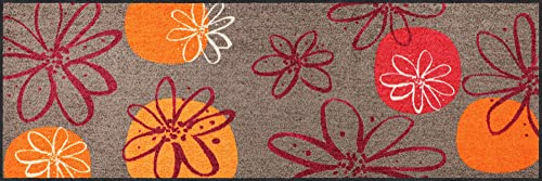 Erwin Müller Fußmatte Koblenz, Schmutzfangmatte, Fußabtreter rutschhemmend, Blumenmotiv braun/rot Größe 80x200 cm - robust, langlebig, pflegeleicht, für Fußbodenheizung geeignet
