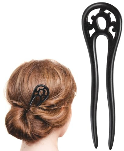 Lurrose Natürliche Ebenholz Haarnadel aushöhlen Holz Haar für Frauen (zufällige Farbe)