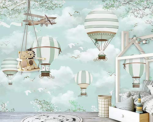 Große kundenspezifische Tapete Wandbild Cartoon Heißluftballon Flugzeuge Blauer Himmel Handgemalte Karikatur Kinder 3d Tapete, 300cmX210cm