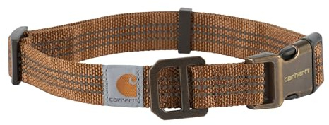 Carhartt Fully Adjustable Nylon Webbing Collars for Dogs, Reflective Stitching for Visibility, Carhartt Brown (Nylon Webbing), Large