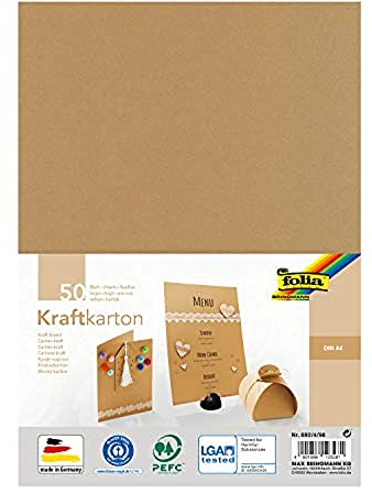 folia 692/4/98 - Kraftkarton natur, 230 g/m², DIN A4, 50 Blatt, zum individuellen Basteln und Gestalten von Grußkarten, Einladungen, Tischkarten, uvm.
