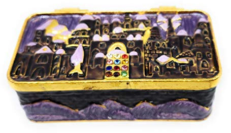 Ayuni Gifts of the World Reise-Kerzenständer, handbemalt, Emaille auf Zinn, handbemalt, mit Swarovski-Kristallen Modern 3 1/2 x 1 3/4 x 1 Jerusalem Purple
