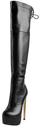 Only maker Plateau - Botas de caña larga con tacón de penique sexy Stiletto, Color negro.