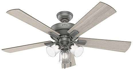 Hunter Fan Company 51019 Crestfield Indoor Ceiling Fan with LED Light and Drawstring, 132 cm, Matt Silver Finish