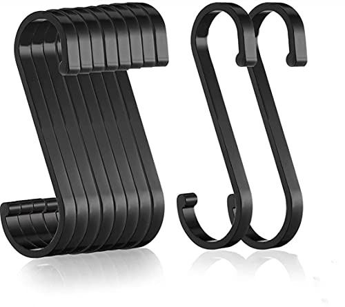 CHUANGOU 10 Stück Space Aluminium S-förmiger Haken,Küchenhaken Metallhaken zum Aufhängen，für Küche, Schlafzimmer und Büro, Kleidung, Handtücher, Bad, und Garten.(Schwarz) Mehrzweckhaken
