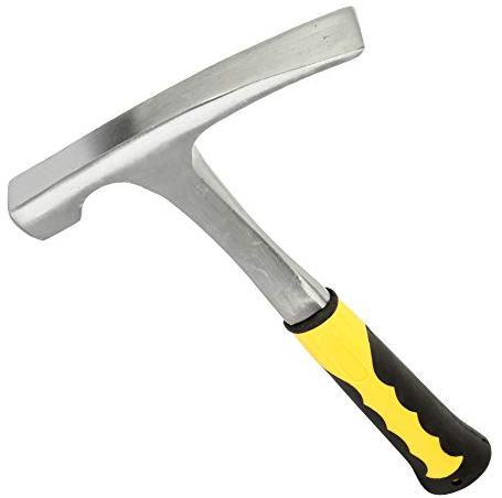 Brick Hammer, 32oz Flat Head Rock Pick Hammer with Shock Reduction Grip, Carbon Steel Geological Hammer, Double Head Bricklayer's Hammer for Mining, Geological Prospecting