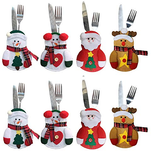 Kaxich 8 Stücke Weihnachten Bestecktaschen Besteckhalter Weihnachten Tischdekoration für Messer und Gabel Weihnachtsdeko