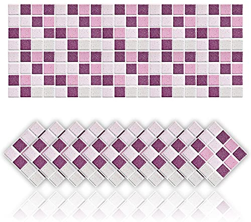 20 Stück Fliesenaufkleber Selbstklebende Mosaik Stil Dekoration Aufkleber für Badezimmer Küche Wand DIY Öldichte Wasserdichte PVC Fliesenaufkleber (20x20cm,Violett)