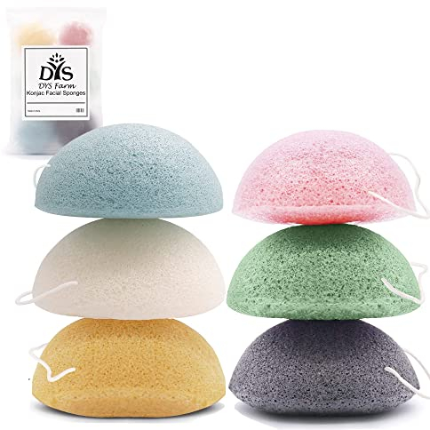 Confezione da 6 spugne Konjac naturali con carbone attivo, curcuma e aloe vera, pulizia del viso e esfoliazione per tutti i tipi di pelle