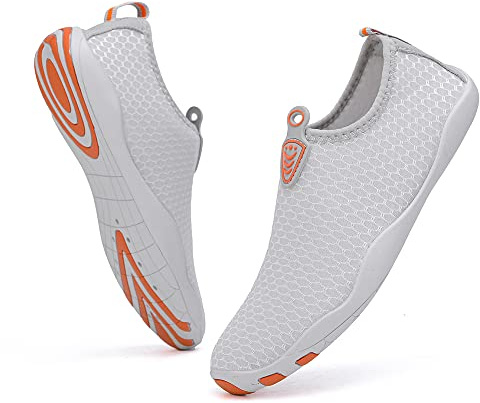Vsufim Quick-Dry Water Sports Barefoot Shoes Aqua Socks for Swim Beach Pool Surf Yoga for Women Men, Light Grey, 8.5 Women/7.5 Men