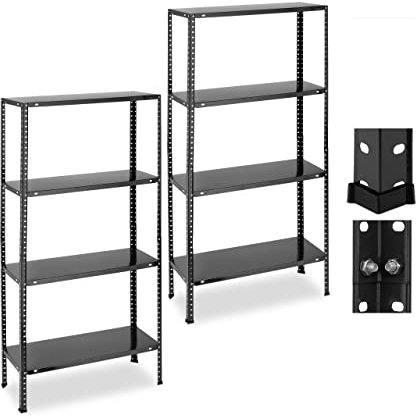 Relaxdays Schwerlastregal, 2er Set, Traglast 160 kg, 4 Ebenen, HBT 147,5x75,5x30,5 cm, Keller & Garage, Metall, schwarz