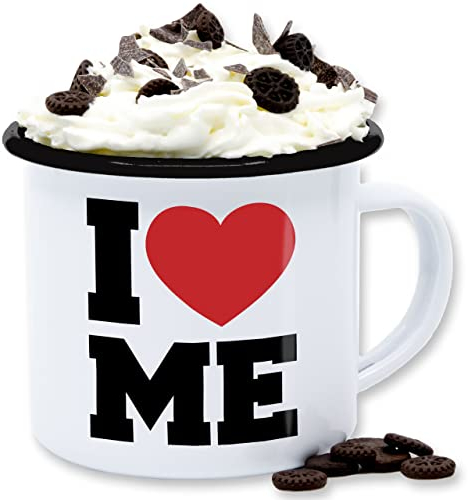 Emaille Tasse Blechtasse - Statement - I love me - Selbstverliebt | Narzissmus | Ich liebe mich | Love myself - 300 ml - Weiß Schwarz - statements like tassen frohes neues jahr l teetasse new year